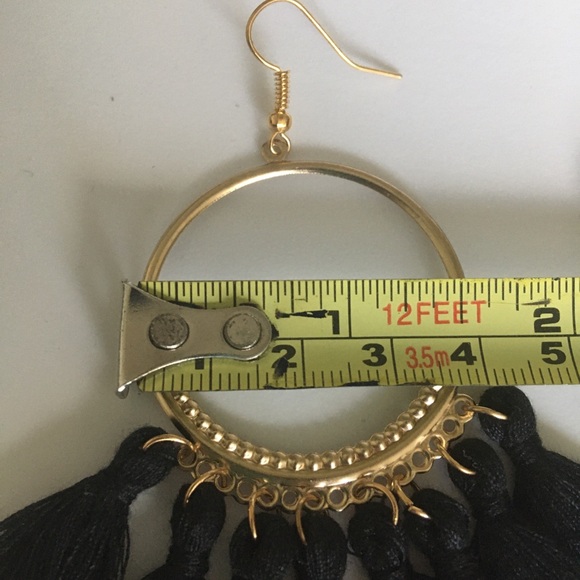 Black and Gold Fan Shaped Tasseled Earrings - Picture 9 of 9